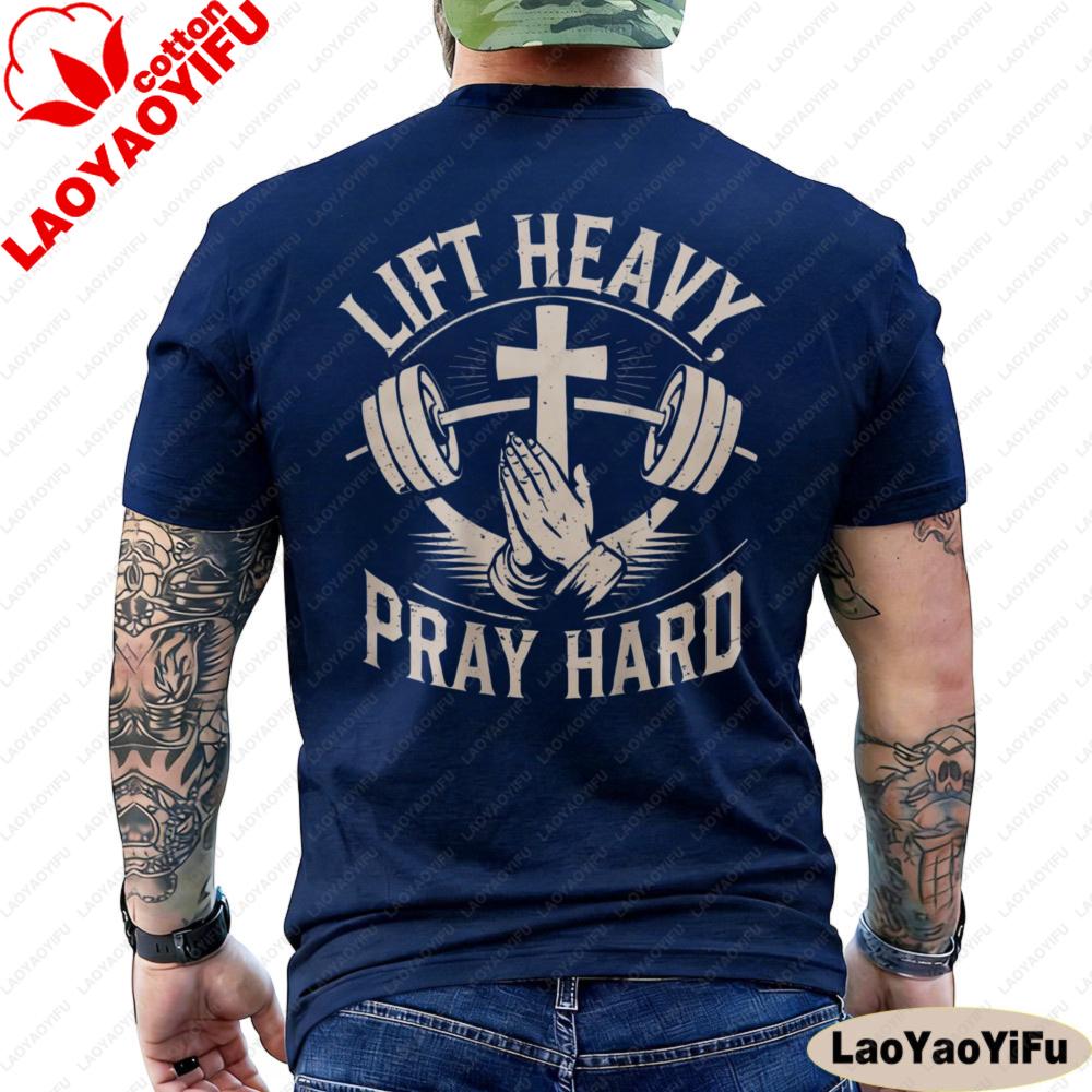 Stampato sul retro Maglietta Unisex Cristiana per Palestra Sollevamento Pesi Prega Forte Regalo Abbigliamento per Credenti Cristiani Abbigliamento Y2k Top in Cotone Stampato