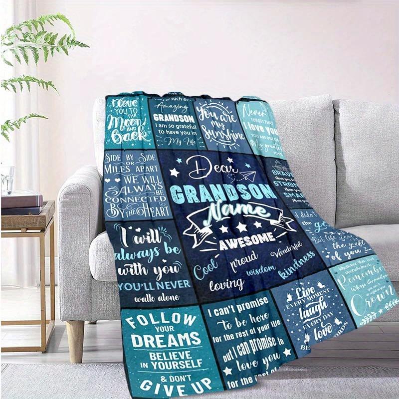 To My Dear Grandson Customize Your Name Blanket Used For Chair Office Sofa Bed Camping Soft And Warm Giving Friends And Relatives Birthday Gifts