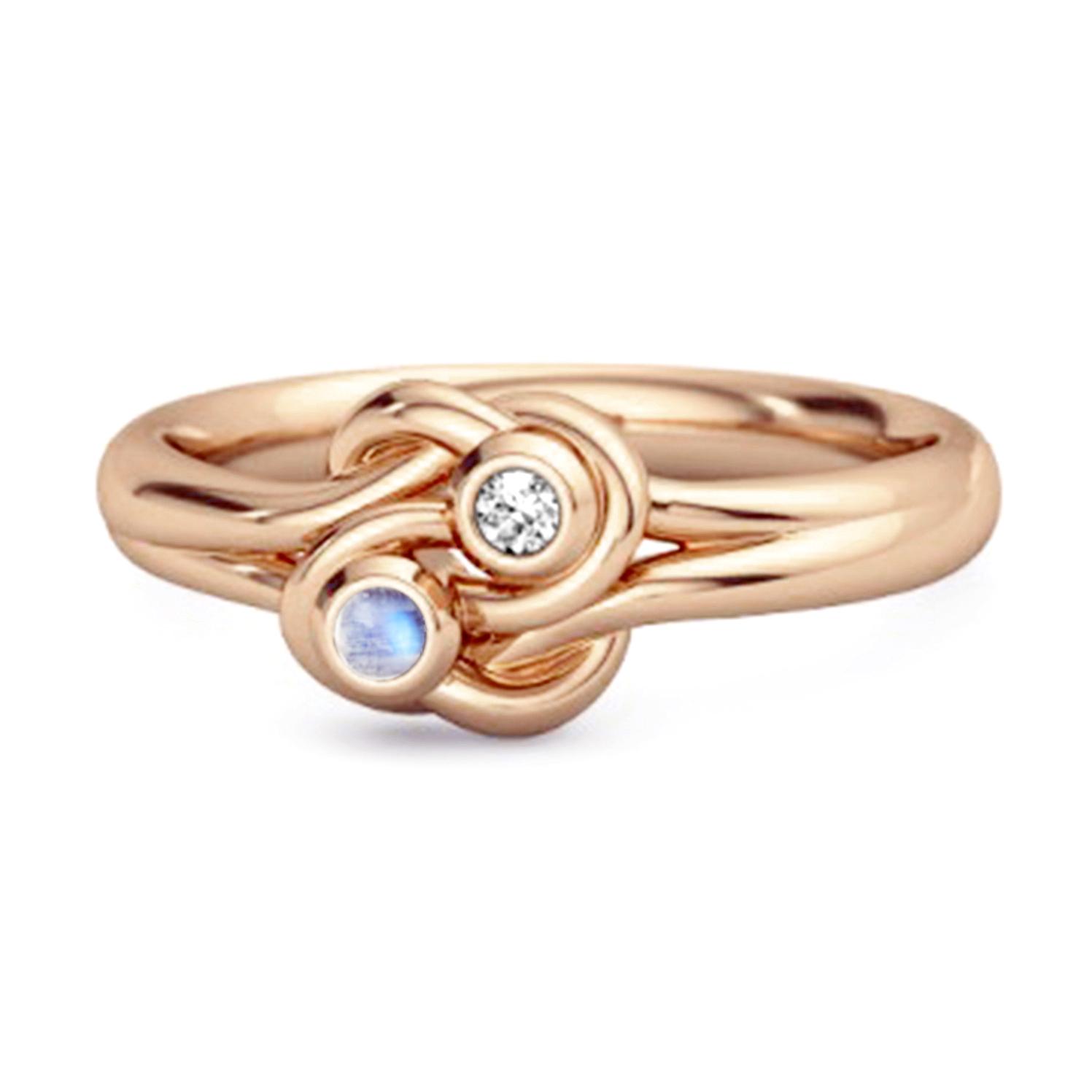 Moonstone Dual Stone Stackable Ring - 925 Sterling Silver Rose Gold Vermeil 7.5 розового золота