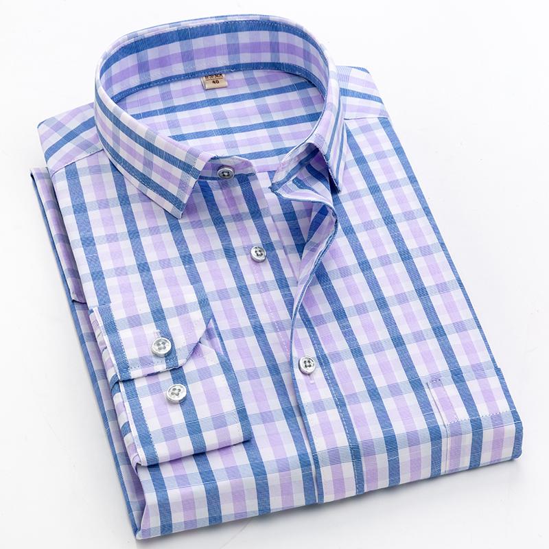 Autumn Plaid Casual Long Sleeve Shirt Men's Simple Classic Business Office Formal Shirts Fashion Soft Breathable Party Dress
