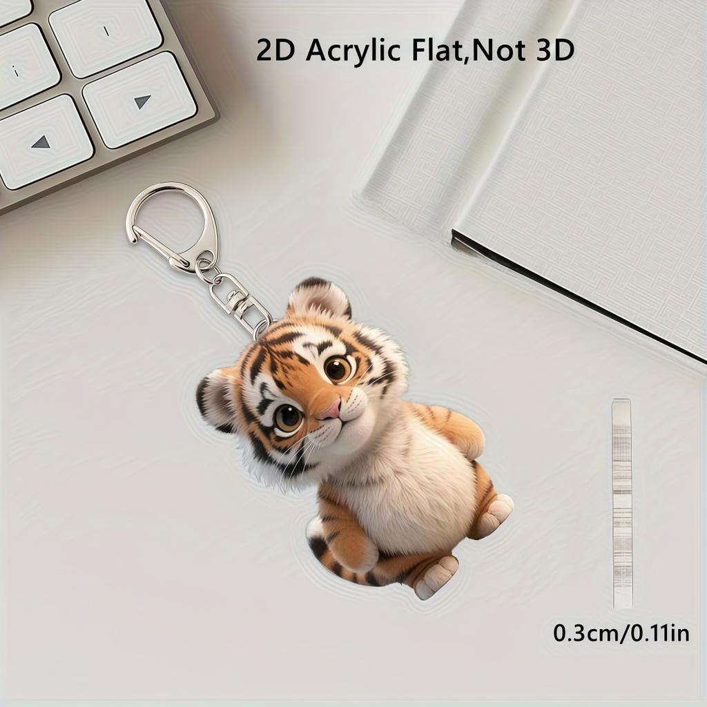 2D Cute Little Tiger Keychain Cartoon Animal Flat Pendant Acrylic Ornament Charms for Bag Hanging Decoration Party Festive Gift