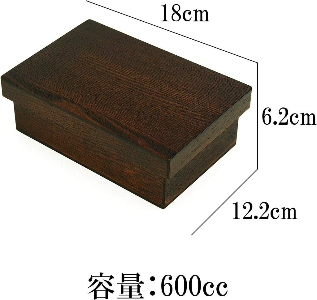 Osaka Choseido Magewappa Bento Long 1 Tier with 600cc Square Box, Angle, Large, T-Shaped Divider, (Beige Band, 600cc)