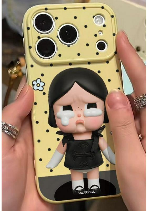 Heart-Shaped Sad Crying Doll Phone Case for Apple 17/15/14/16 Pro Max, 12/11, Soft XR/XS
