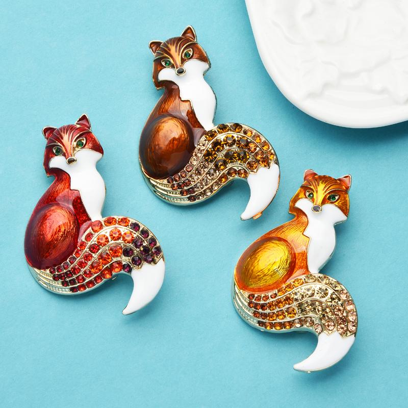 1Pc Rhinestone Enamel Fox Brooches For Women Animal Party Causal Brooch Pins Gifts
