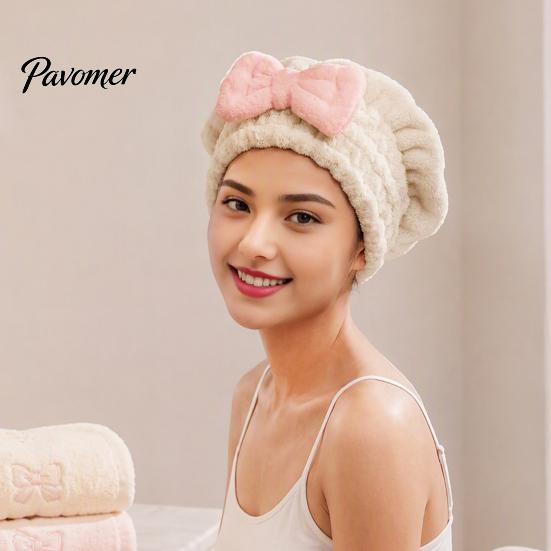Lightweight Hair Turban for Bath Towel Wrap with Bow, Women Microfiber Turban, Extra Large Anti-Frizz Absorbent Long Thick Curly Super Drying Cap