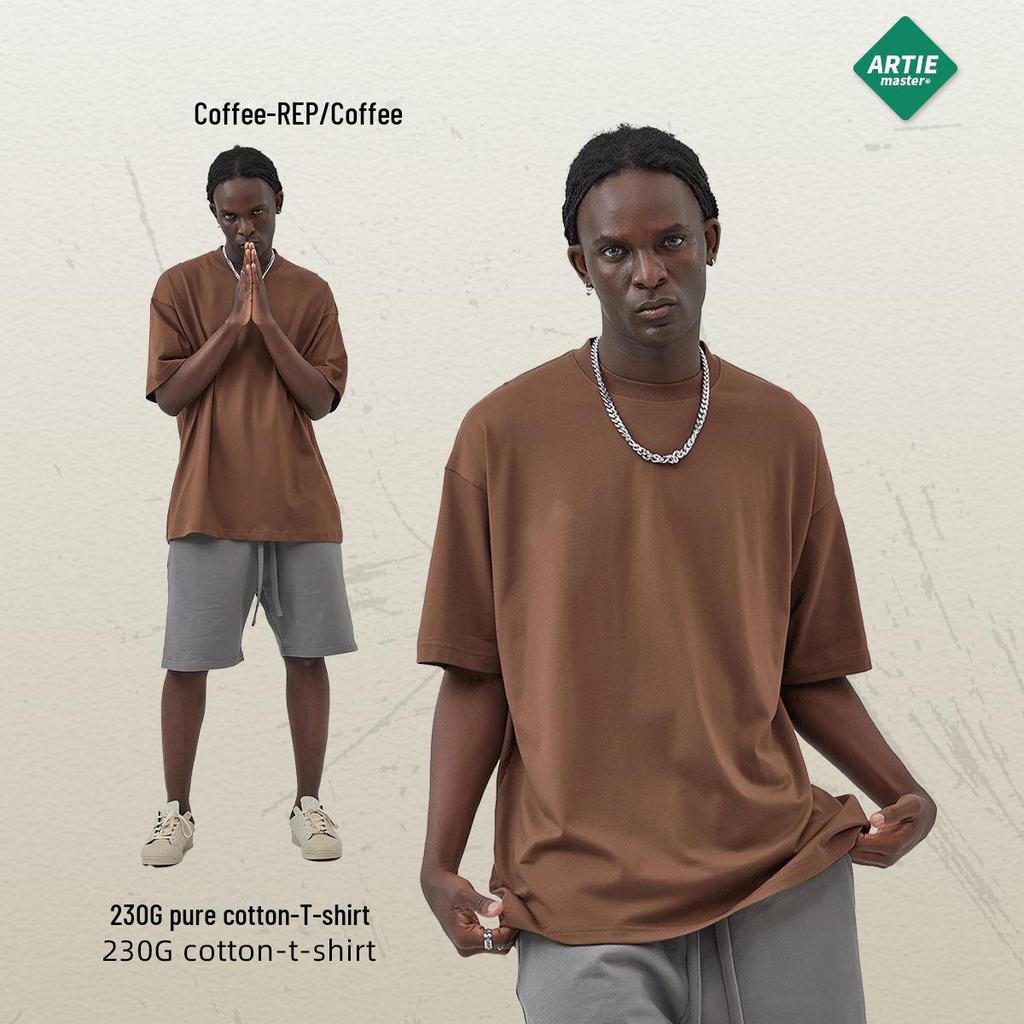 ARTIE Übergröße Herren T-Shirt, 230 g Doppelgarn-Baumwolle, einfarbig, lockeres Design