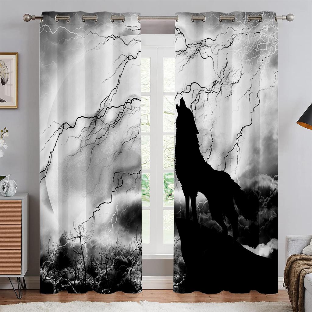 Starry Sky Water Fire Wolf Symmetrical 3d Printing Curtain Bedroom Living Room Study Kitchen Curtain Home Decoration 2PCS