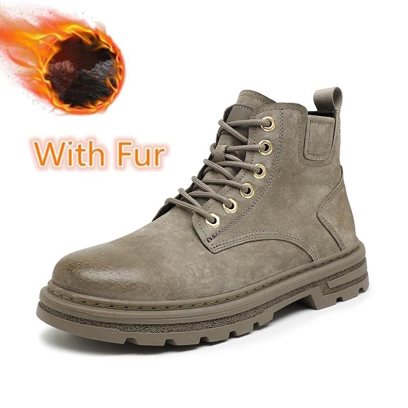 Men's Ankle Boots Fashion Leather Motorcycle Boots Outdoor High Top Casual Shoes Non-slip Male Botas Walking Shoes