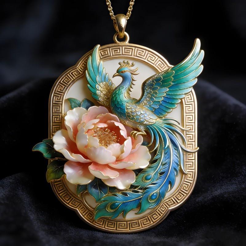 Handmade Chinese Phoenix Pendant Necklace Zinc Alloy Enamel Jewelry Women Men Vintage Style Gift