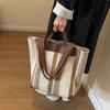 Canvas Bag Large Capacity Shoulder Bag for Female Striped Tote Bag