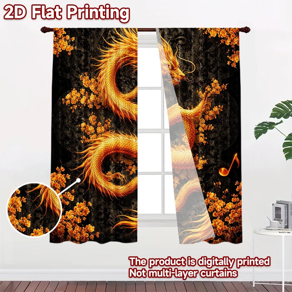 2D flat printing 2pcs Curtain Scene Curtains Chinese Golden Dragon Digital Printed Polyester Drapes Holiday Decorations for Home