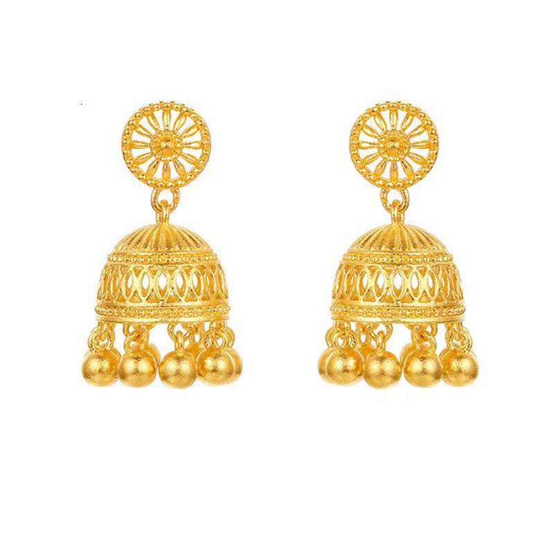 Bohemian Gold Tassel Stud Earrings: Ethnic Style Filigree with Imitation Three Golds – High-End Ear Accessories.