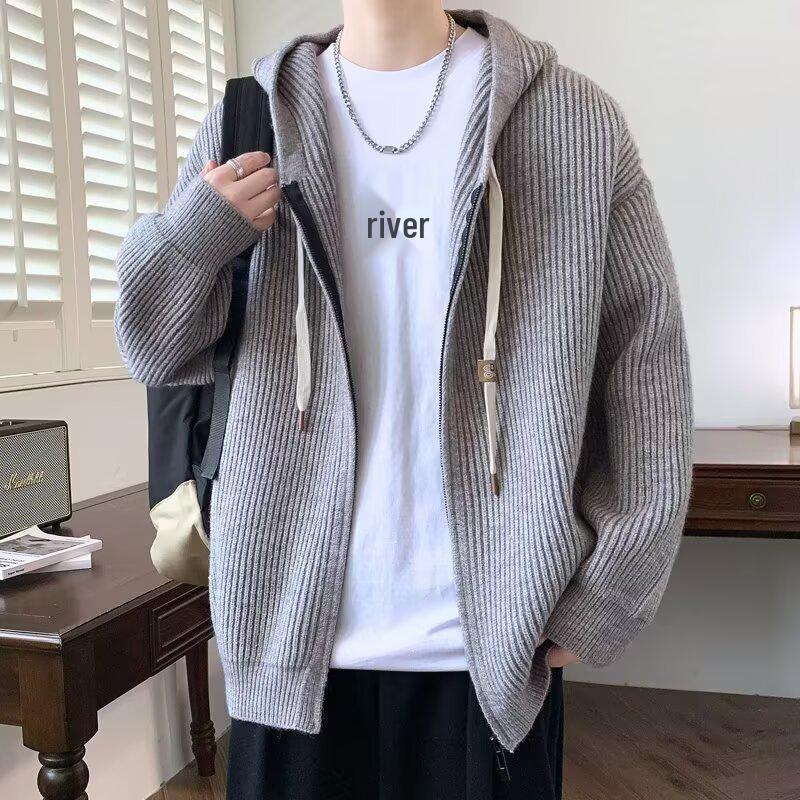 

Men s Designer Hooded Cardigan: Trendy, Warm, Thick Knitwear for Autumn/Winter XL сірий колір