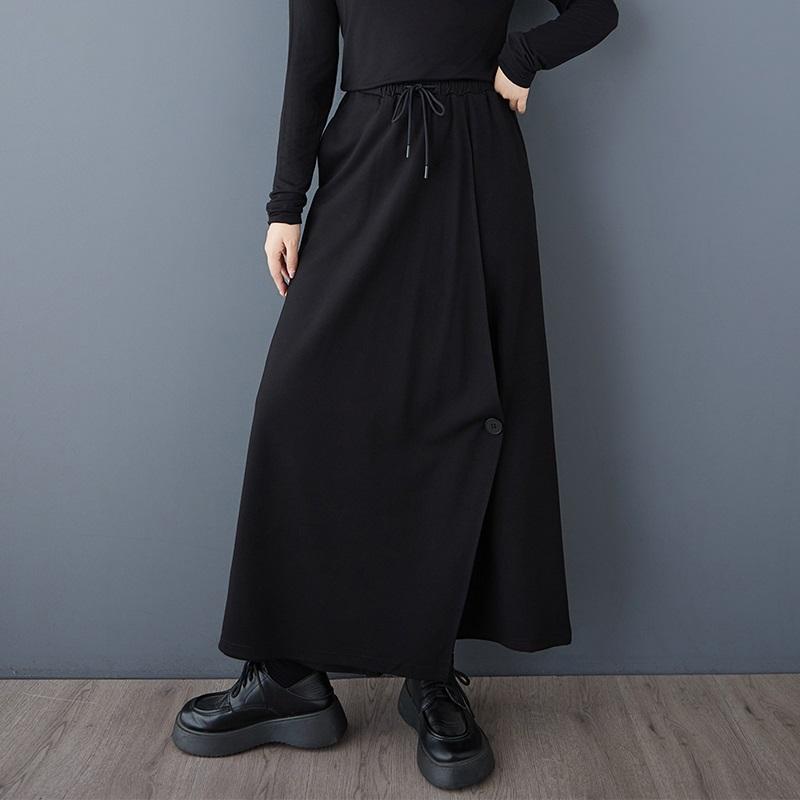 

Черный Большие размеры хлопок Винтаж высокая талия Повседневный свободный Весна осень широкие брюки юбка женские брюки