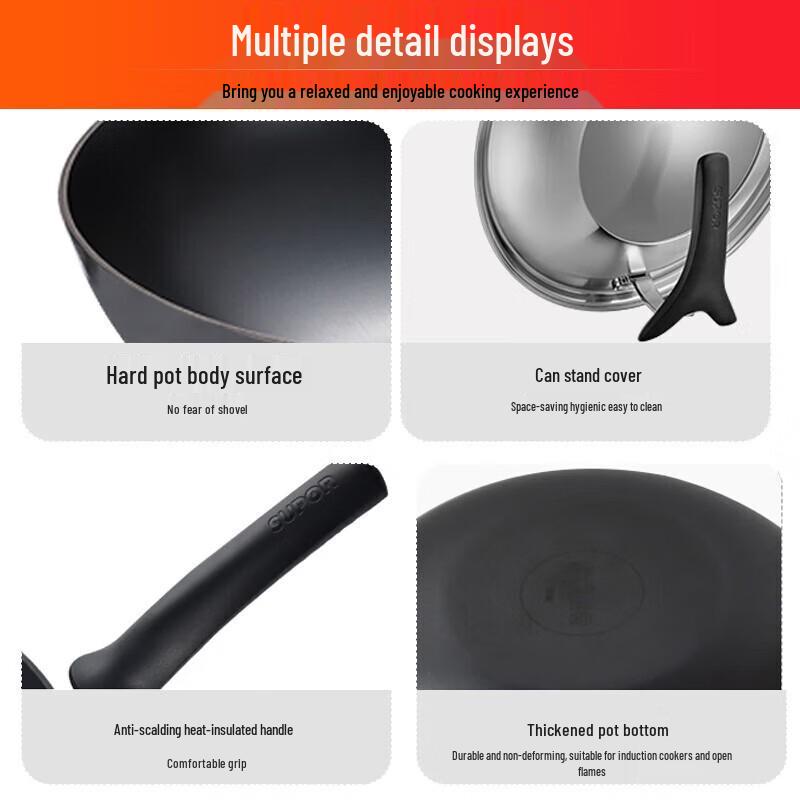 Supor Wok aus unbeschichtetem Gusseisen mit flachem Boden