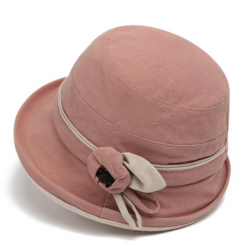 Spring and summer ladies season ramie bucket hat flower crimped basin hat foldable sun visor
