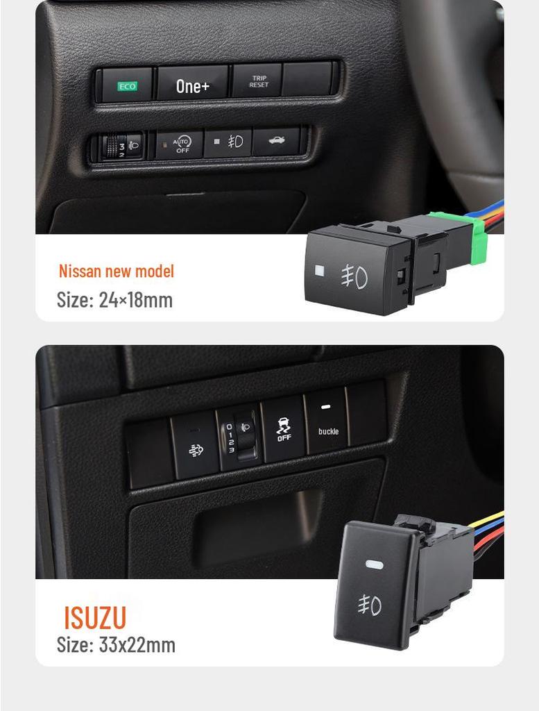Universal Car Fog Light Switch for Toyota, Honda, Nissan, Renault, Mitsubishi, Isuzu, Hyundai - Button & Modification Compatible