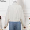 VONDA Spring Women Lapel Neck Long Sleeve Zip-up Thin Casual Cropped Jackets Coats