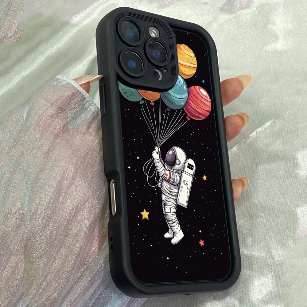 JT114 Cartoon Astronaut Planet Balloons for iPhone 17 16 15 Pro Max Samsung S26 S25 Ultra A17 A16 A07 A56 Xiaomi 15T Redmi 15c 14c Soft TPU Case