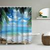 1/4 Seaside scenery shower Curtains, Toilet Seat Decoration, Shower Curtain with Carpet and Toilet Lid, 12 70.8x70.8 inch Hooks