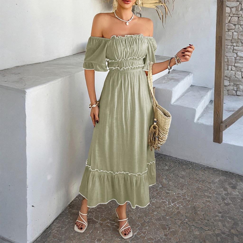 Women's Fashion Casual Bohemian Casual Vacation Contrasting Short Sleeved Dress