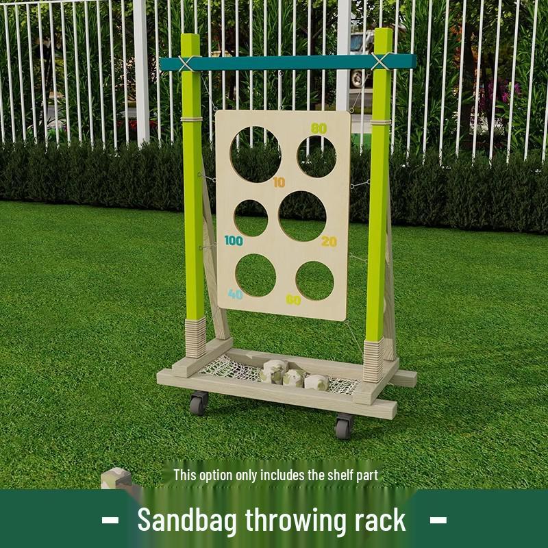 Kids Outdoor Toy Set: Wooden Basketball Hoop, Ring Toss, Sandbags, Bow & Arrow for Sensory Play