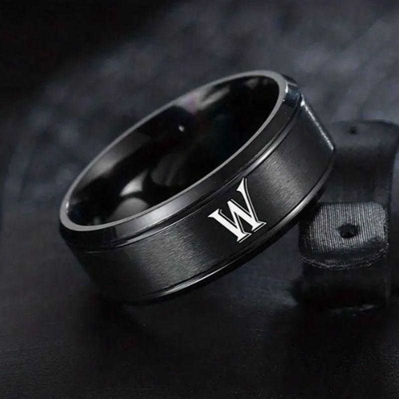 1pc Fashion 26 English Letters Ring With Double Beveled Edges, Men's Stainless Steel Ring