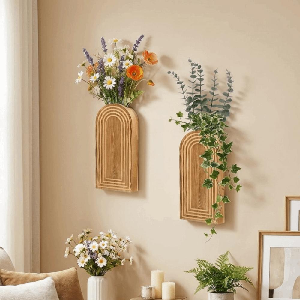 2PCS Boho Style Arch Wood Wall Hanging Planter Decorative Hanging Flower Vase  Entryway