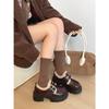 Black British style velvet thick heel thick sole Mary Jane small leather shoes autumn and winter heightening warm cotton shoes