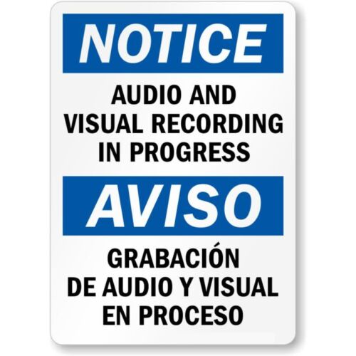 

Audio Visual Recording Bilingual Aluminum Weatherproof Sign pAluminum 20x30cm（7.8x11.8inch）