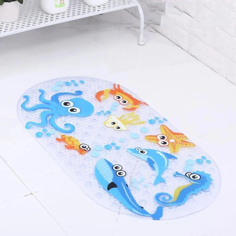 PVC Bathroom Anti-slip Foot Mat Cartoon Style Household Bathroom Anti-slip Floor Mat With Suction Cup 38x70cm Oval Toilet Mat About 38x70cm