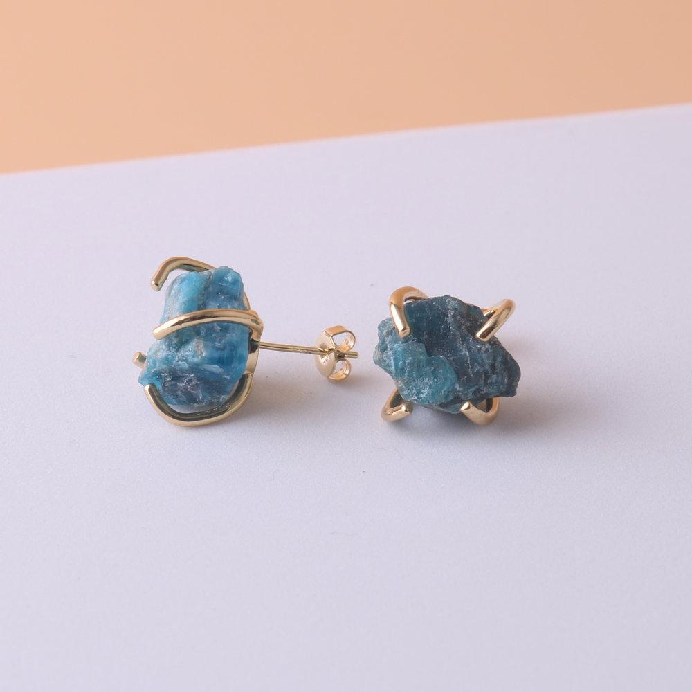 Natural Gemstone Earrings for Women - 18K Gold Plated Raw Amethyst and Rose Quartz Healing Crystal Stud Earrings
