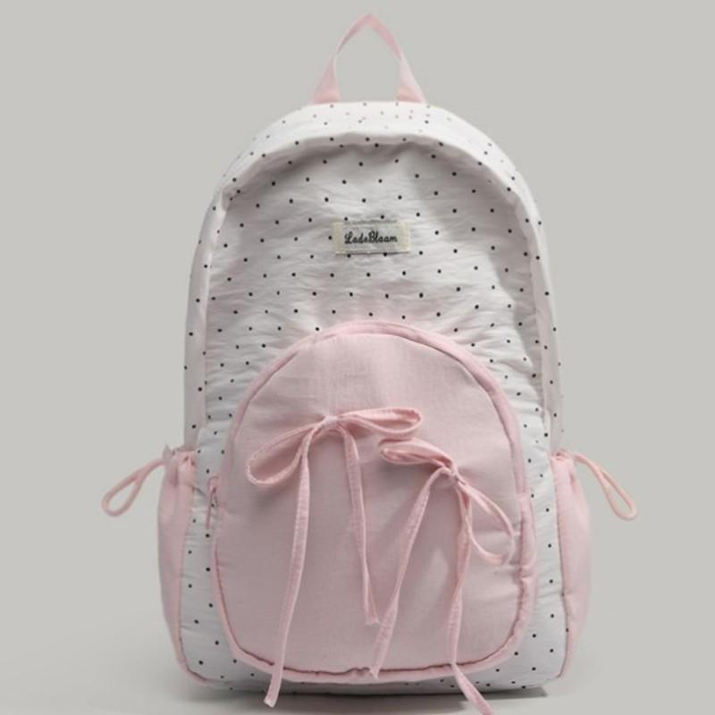 Patchwork Contrast Color Dot Bow Backpack Woman Kawaii Cute Y2K Aesthetic Sweet Schoolbag Ladies High Capacity Chic Mochila 2025