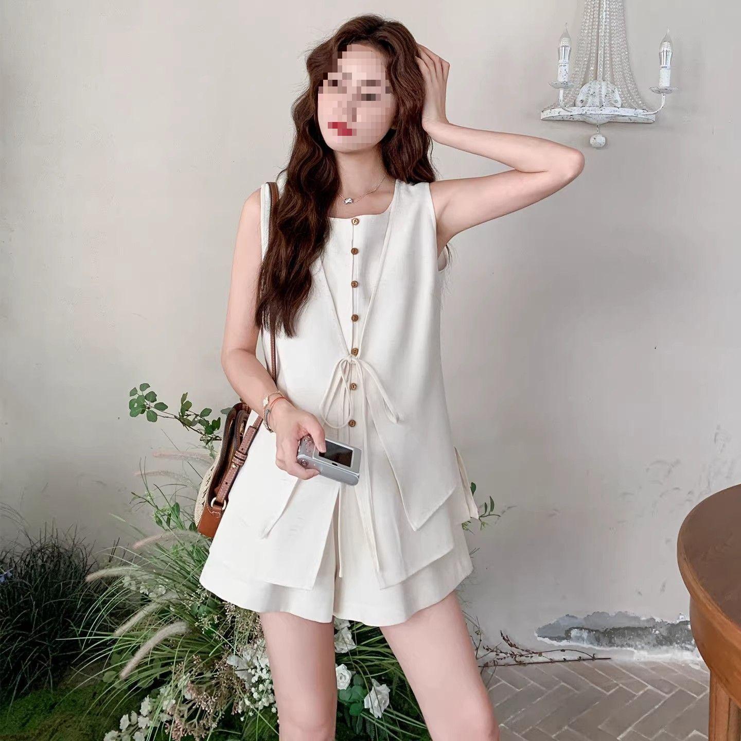 Summer 2026 Elegant Vest & Shorts: Old Money Style Slim Casual Two-Piece Set 2XL (Recommended 57.5-60 kg)