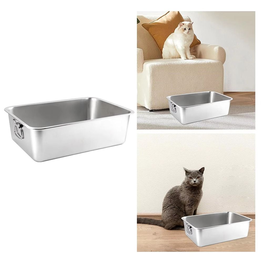 With Handle Litter Pan Open Top Cat Toilet Durable Cat Litter Box  Home
