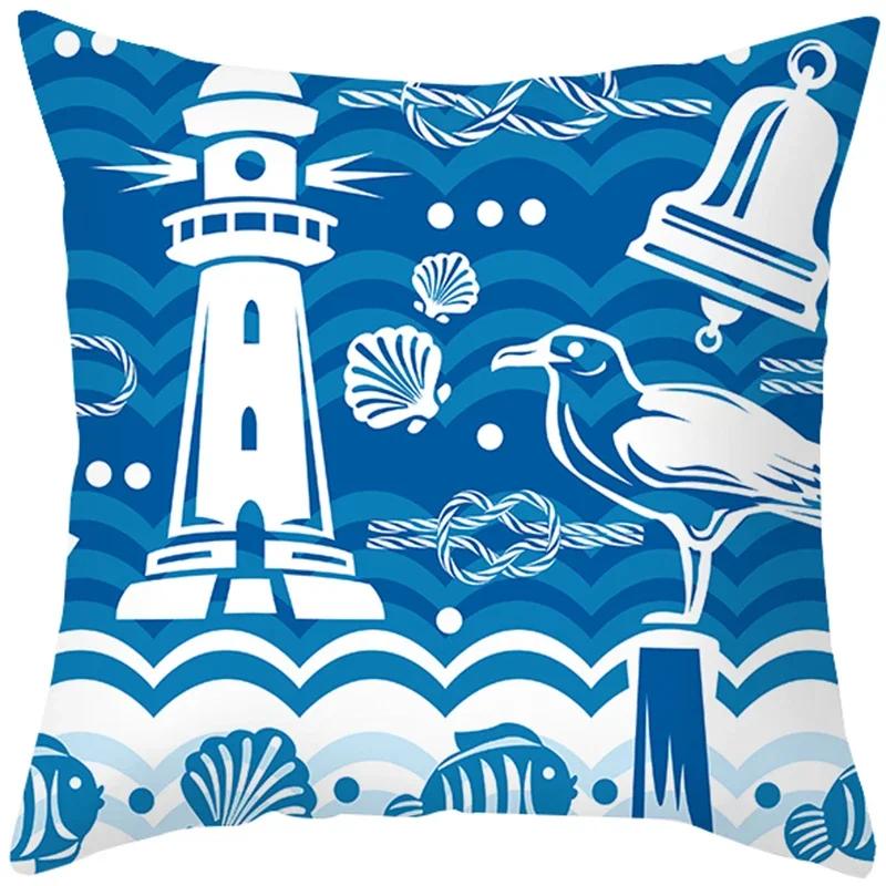 Blue Ocean Pattern Throw Pillow Cover With Short Plush Print Living Room Sofa Decoration Cushion Cover Pillow Covers Decorative