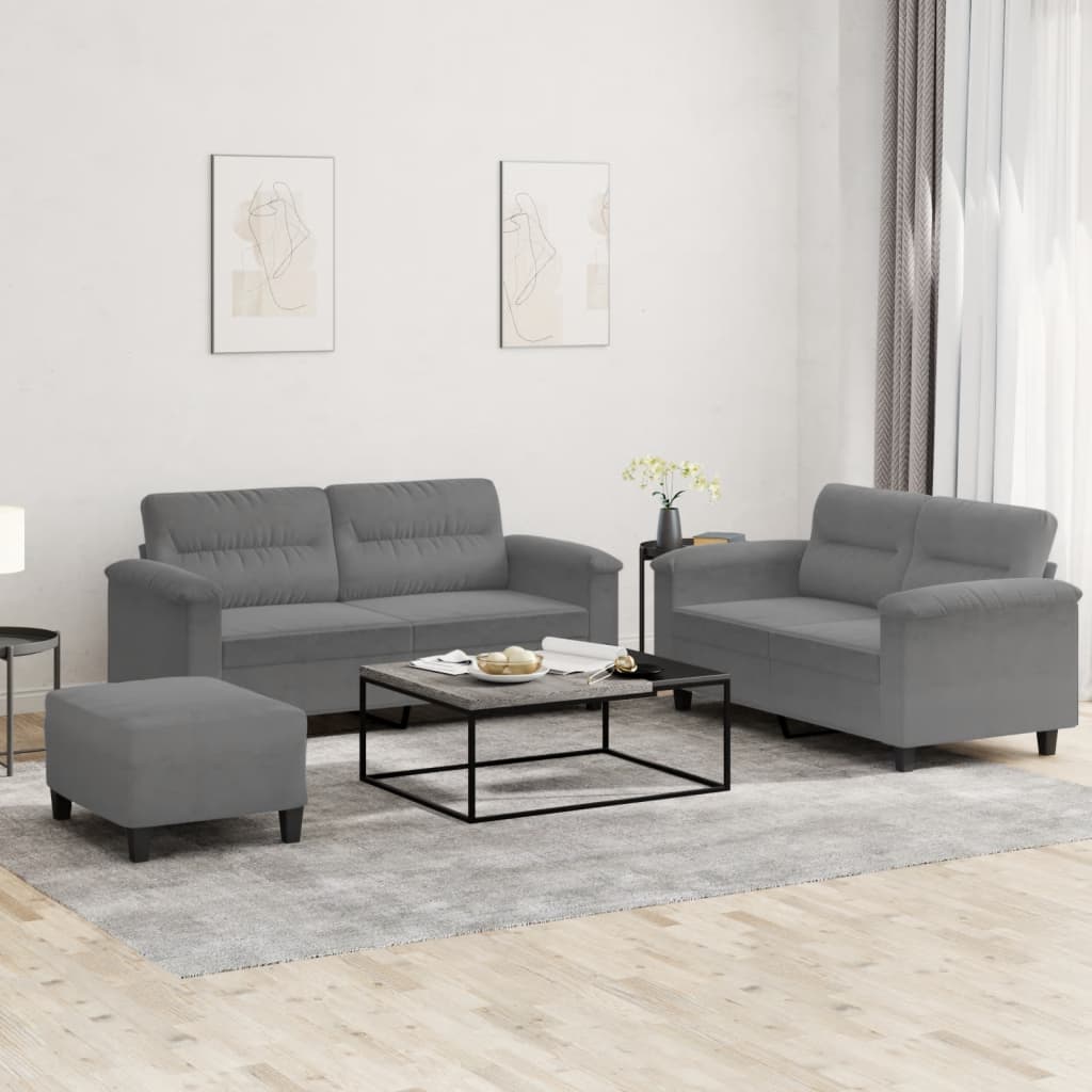Vidaxl 3-Cz Komplet Wypoczynkowy Z Poduszkami, Ciemnoszary, Mikrofibra