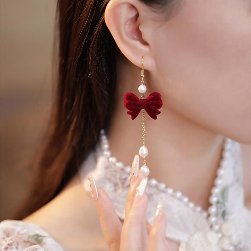 

1 Pair Elegant Trendy Temperament Exquisite Bow Long Tassel Earrings Jewelry
