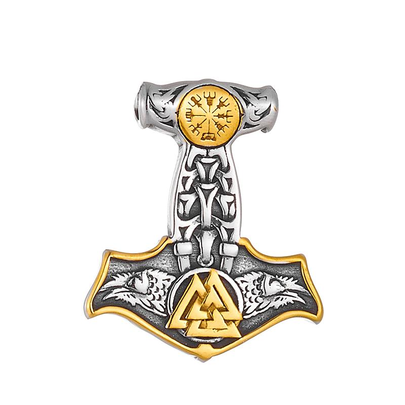 Vikings Thor Hammer Pendant Stainless Steel Mjolnir Necklace Nordic Rune Vegvisir Jewelry Popular Norse Scandinavian