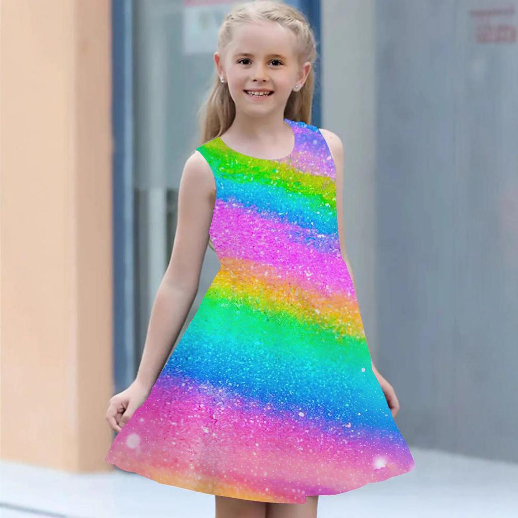 Sleeveless Crew Neck Vest Dress Foreign Style Cute Mermaid 3D Digital Printing Pattern Princess Dress