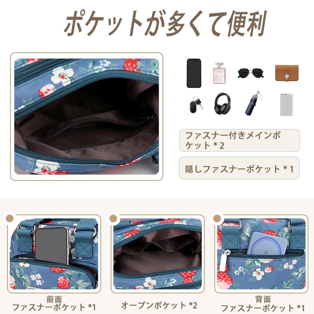 FORRICA Florale Tragetasche Leichte Nylon-Schultertasche Perfekt für und Damen-Tasche, Tasche, Mehrere Taschen, Einkaufen, Reisen, Mehr.