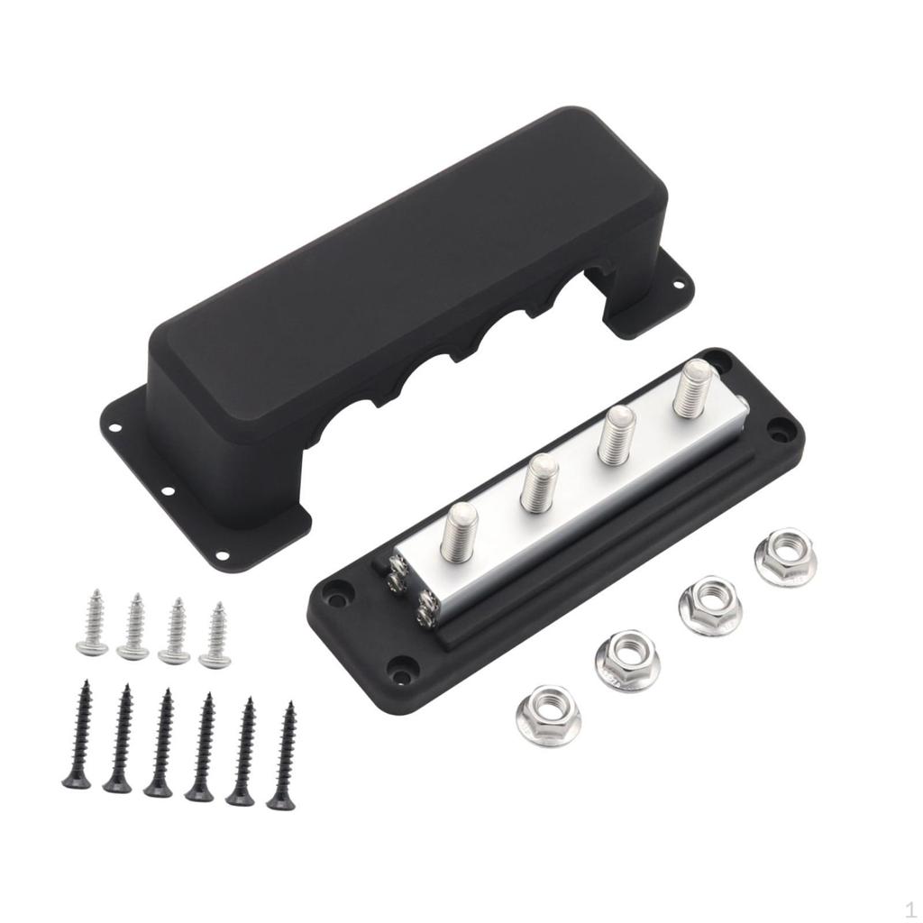 Bus Bar Power Distribution Block with Cover 3/8" 4 Stud for Automotive And Marine Use