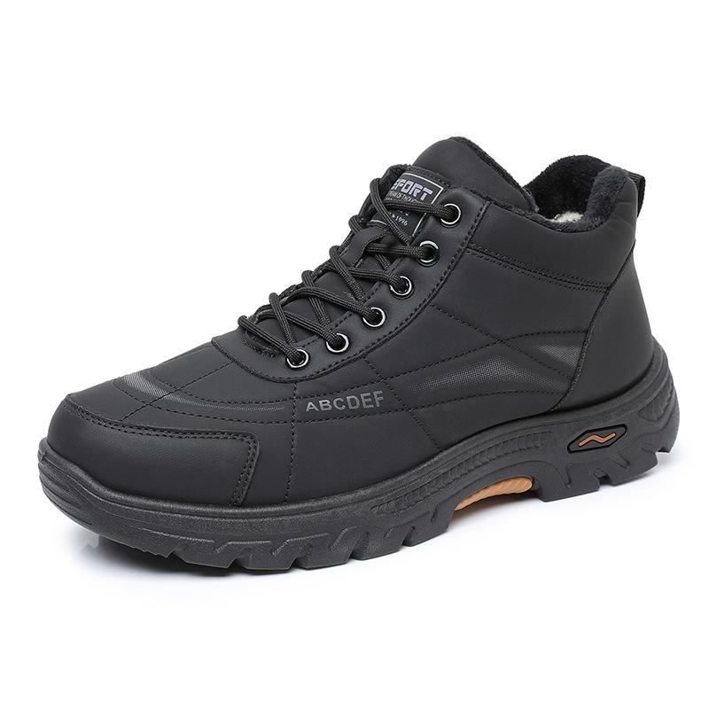 

Мужские зимние теплые нескользящие ботинки на мягкой подошве большого размера с мехом, ботильоны на щиколотке с подкладкой из овечьей шерсти, нескользящие хлопковые ботинки для занятий спортом на открытом воздухе 42 чёрный