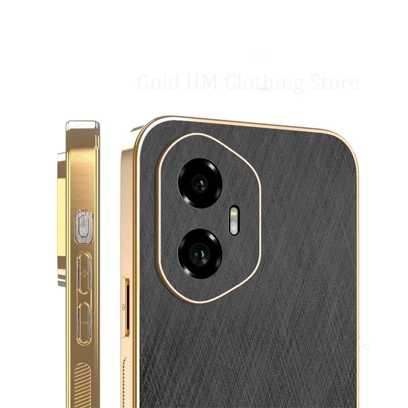 Gold Silk Leather Texture Plating Phone Case For Honor 300 Ultra 200 Pro X60 Pro 6D Electroplated Tough Cover Magic 7 Pro 6 Pro