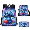 Stitch Kids School Backpack Set Elementary Students Oxford Fabric Ergonomic Design Printed Cartoon 3-Piece Bundle