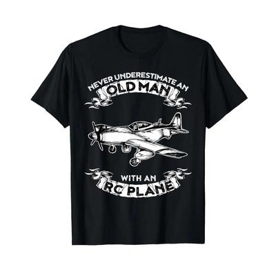 Underestimate Never An Old Man With A Rc Plane T Shirt Vintage Washed Slightly Designer Clothes Homme Versatile Soft