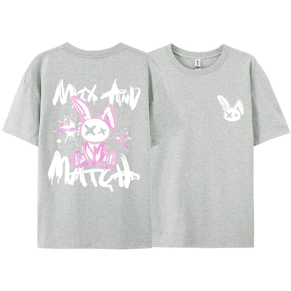 Best Selling New Pink Ragdoll Rabbit Harajuku Print T-Shirt Men Loose Clothing Hip Hop Casual Short Sleeve Cotton T-Shirt Couple