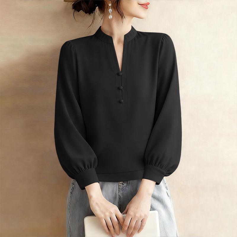 ZANZEA Damska luźna bluzka z dekoltem w serek i jednolitym kolorem, z rękawami 3/4