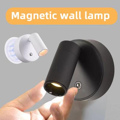 Magnetische Basis USB-wiederaufladbare LED-Kabellose Wandleuchte mit Touch-Schalter Schwarz Weiß Magnet Dimmbare Nachttischlampe zum Lesen