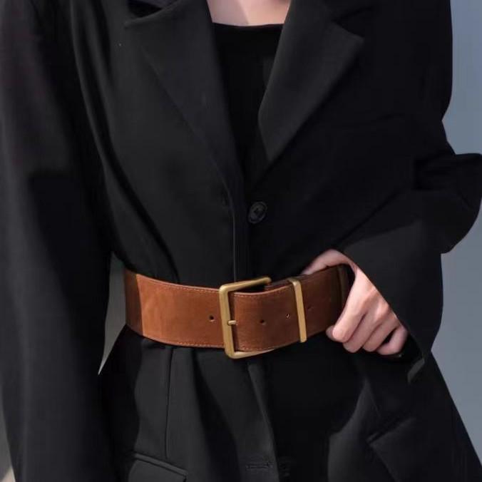 

Retro Suede Wide Waist Belt Coat - Versatile & Fashionable Design Caramel